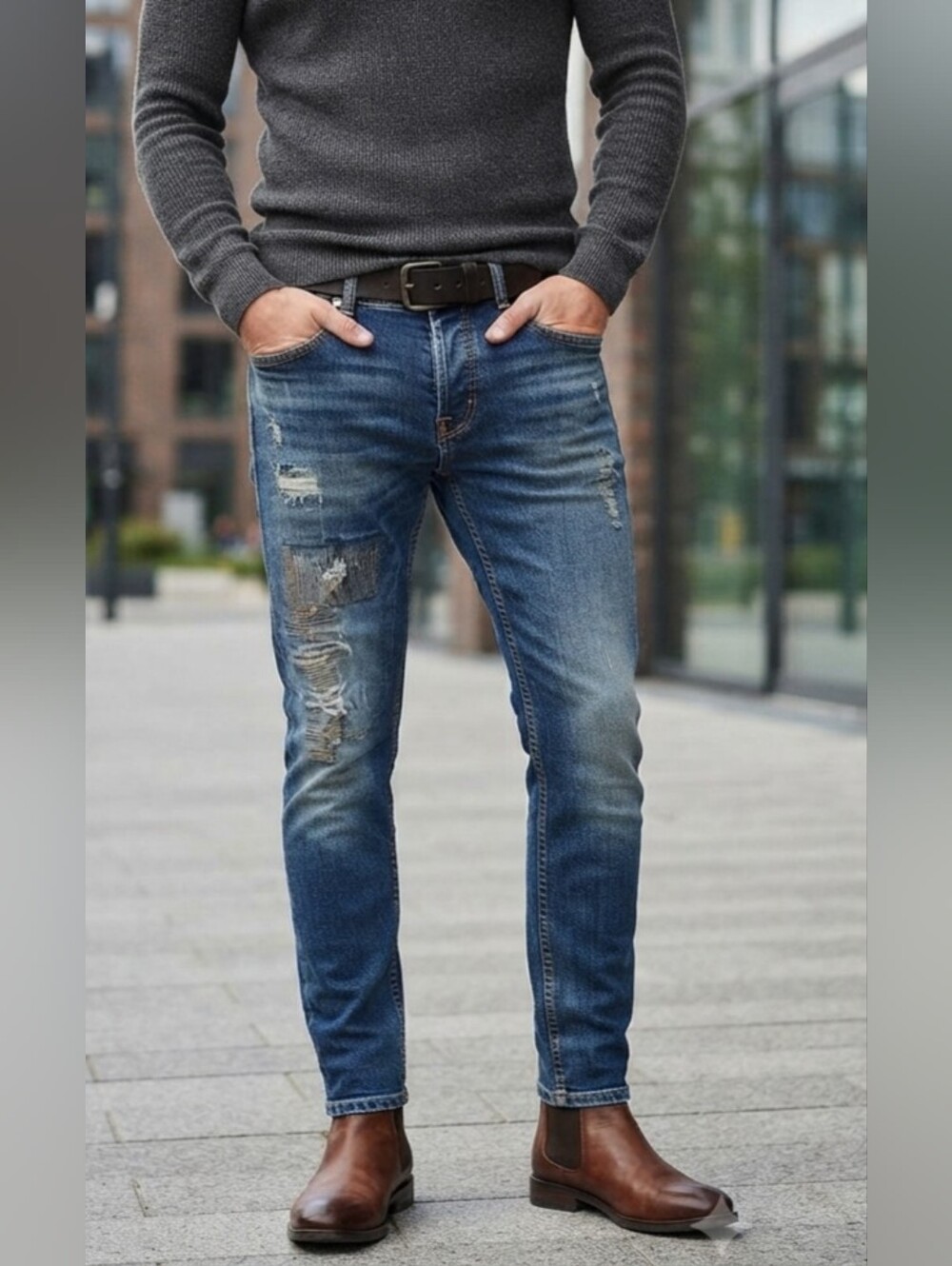 Zara Man Distressed Blue Jeans